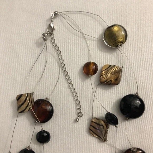 Layered Abalone MOP Beaded Wire Illusion Statement Necklace - Picture 6 of 9